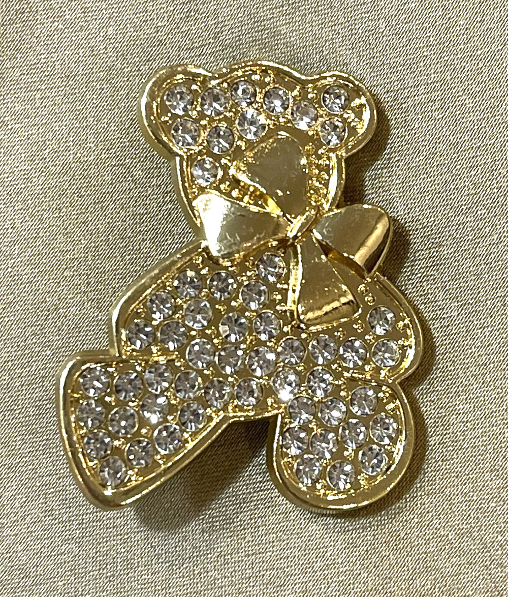 NWOT Gold Crystal Teddy Bear Lapel Pin Brooch Rhinestone Animal Cute Jewelry